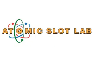 Atomic Slot Lab Logo features bold yellow text with dark borders and an atom graphic centered around the first O in Slot