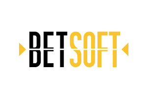 Betsoft logo features BET in black and SOFT in yellow, with a white line crossing the word and yellow arrows at both ends