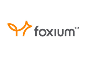 Foxium logo with yellow abstraction of fox on the left followed by lowercase foxium white text