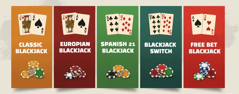 image that shows the 5 types on blackjack types