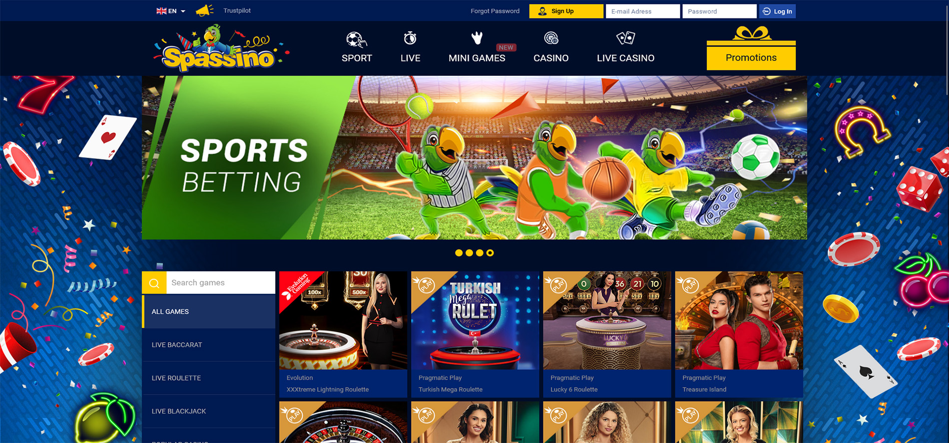 Spassino casino home page