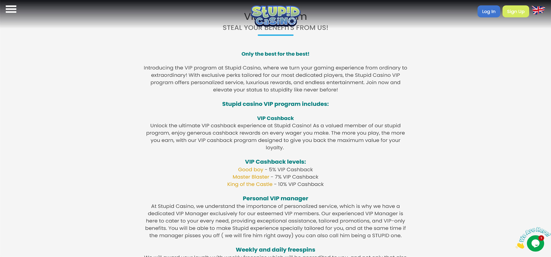 Stupid Casino vip program