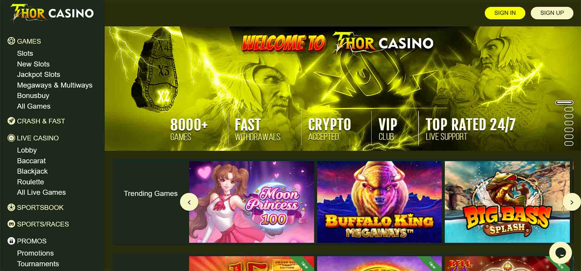 Thor Casino home page