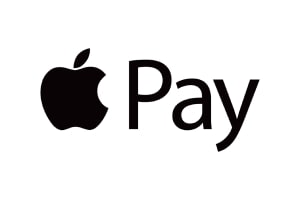 Apple Pay logo, featuring a simple, minimalist design with the Apple logo followed by the word Pay in a clean, modern font