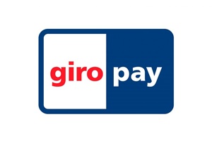 giropay logo with a blue background. The word giro is in red inside a white rectangle with slightly rounded corners on the top left and bottom left. The word pay is in white, directly inside the blue background to the right of giro