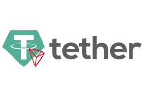 Tether logo with a green diamond containing a white uppercase T with ring around the T