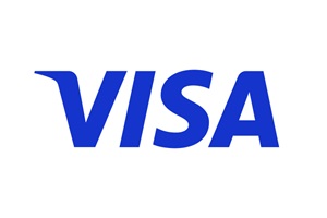 Visa logo with the word Visa in bold blue letters