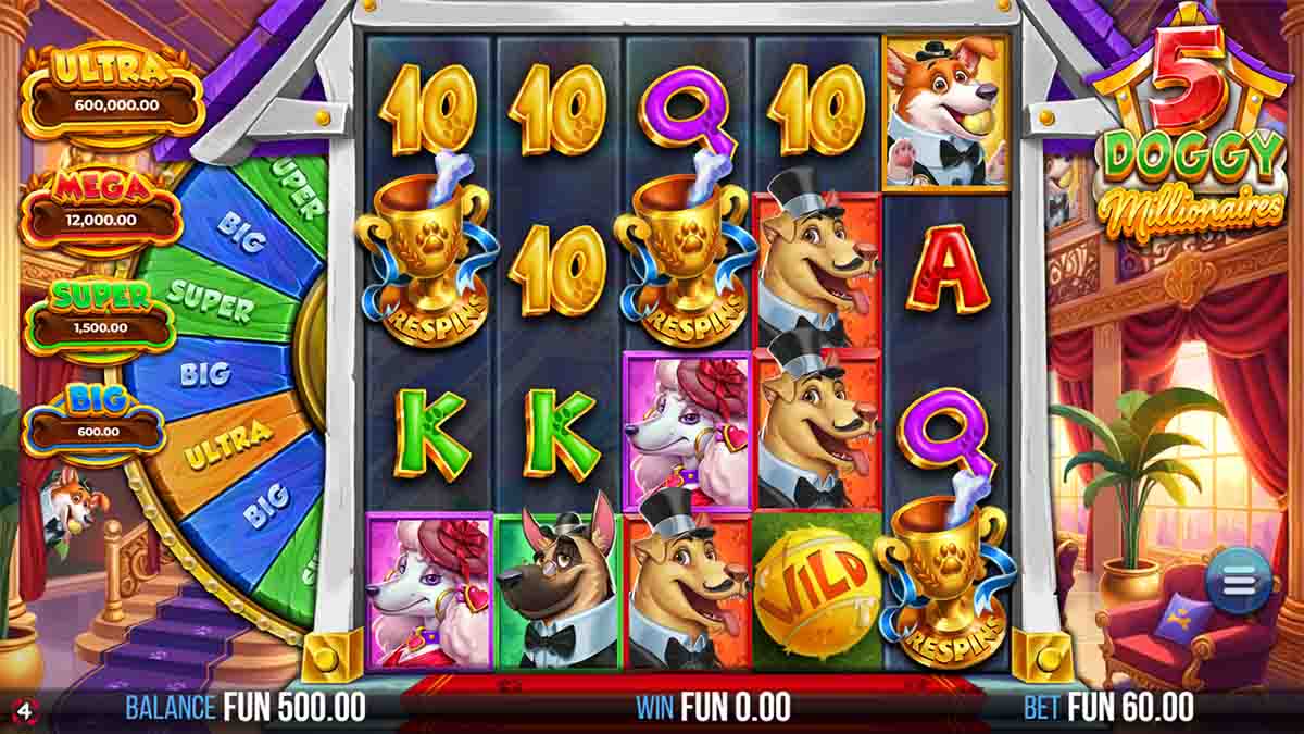 5 Doggy Millionaires Dream Drop slot game by 4ThePlayer, featuring Respins