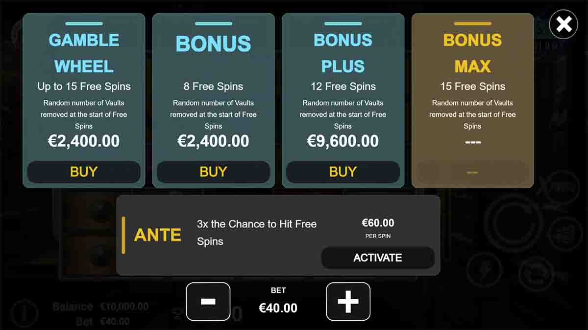 Beasty Burglars slot game by AvatarUX, Bonus buy