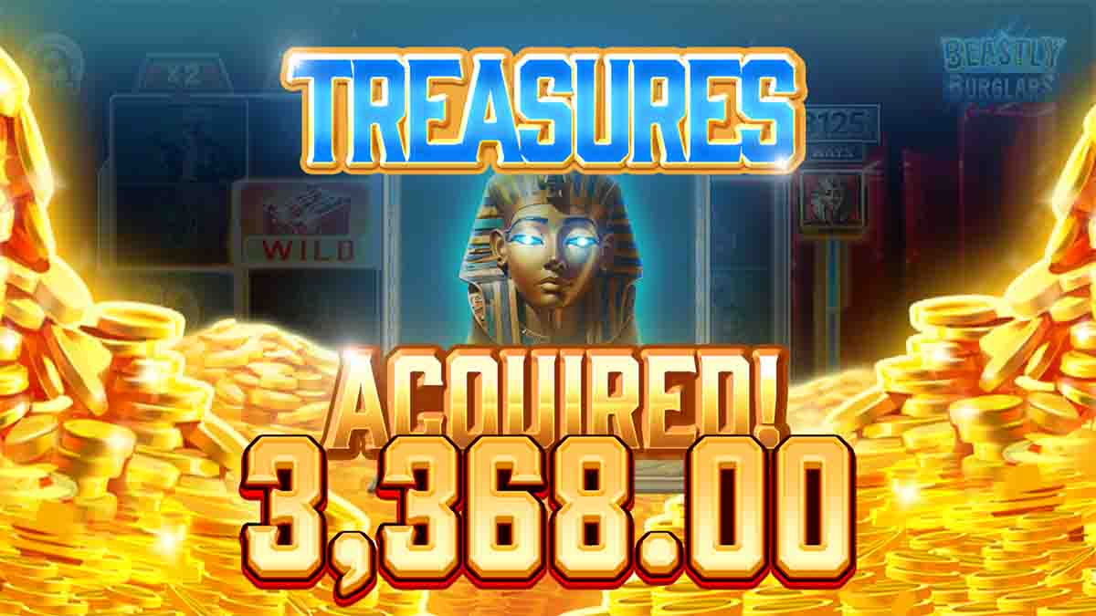 Beasty Burglars slot game by AvatarUX, Treasures Acquired 3,368