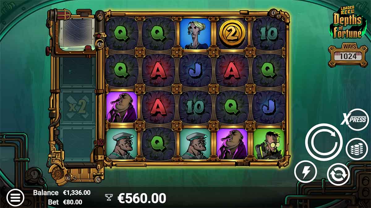 Depths of Fortune slot game by AvatarUX, showing Win of 560.00