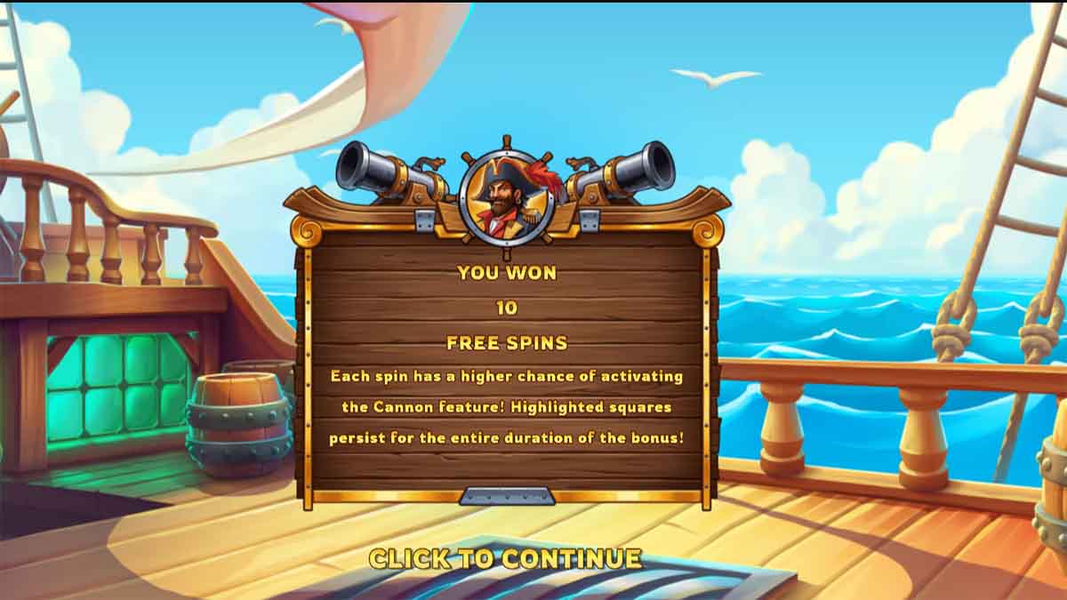 Pirate Bonanza slot game by Backseat Gaming, 10 free spins