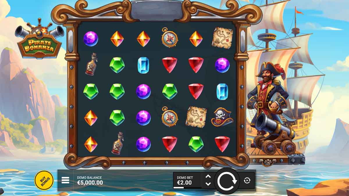 Pirate Bonanza slot game by Backseat Gaming, base gameplay