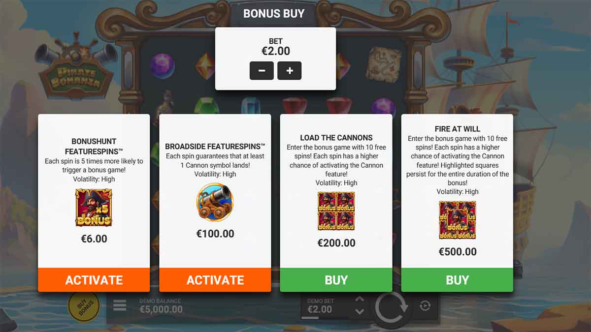 Pirate Bonanza slot game by Backseat Gaming, bonus buy