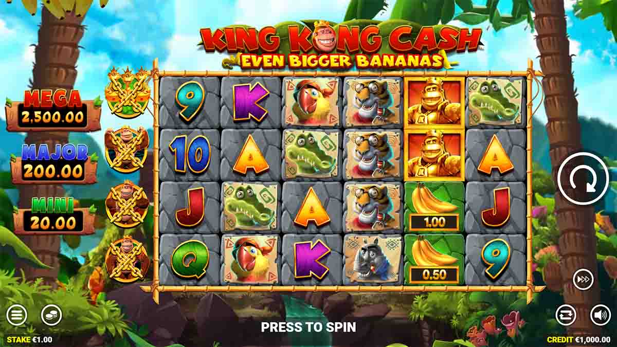 King Kong Cash Even Bigger Bananas slot game by Blueprint Gaming, Base view