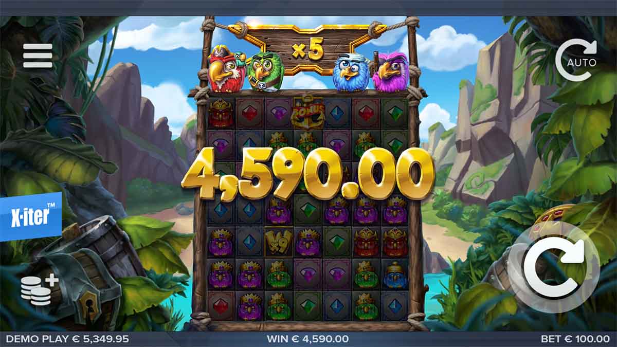 Pirots X slot game by ELK Studios, showing Win of 4,590