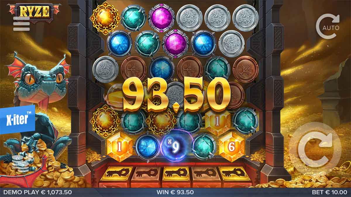 Ryze slot game by ELK Studios, showing Win of 93.50