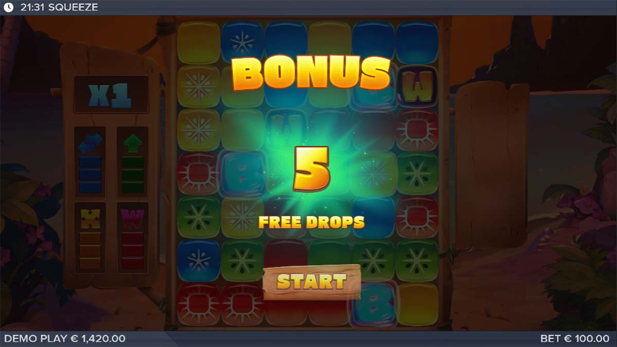 Squeeze slot game by ELK Studios, 5 free spins