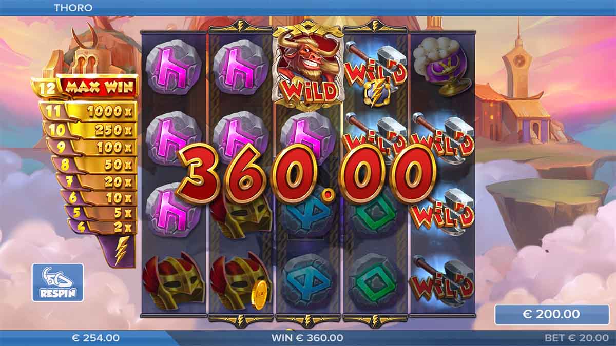 Thoro slot game by ELK Studios showing Win of €360