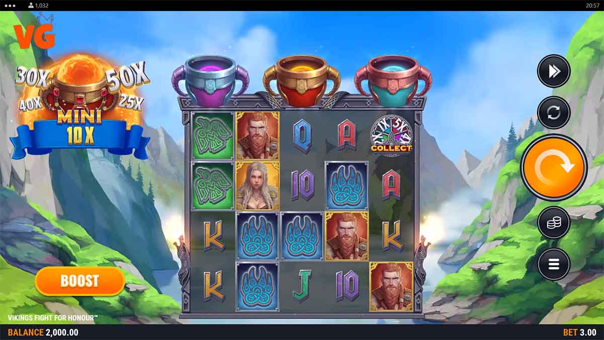 Vikings Fight For Honour slot game by Foxium, base game view