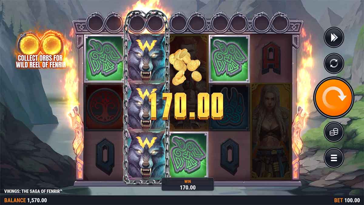 Vikings The Saga of Fenrir slot game by Foxium, showing Win of 170.00