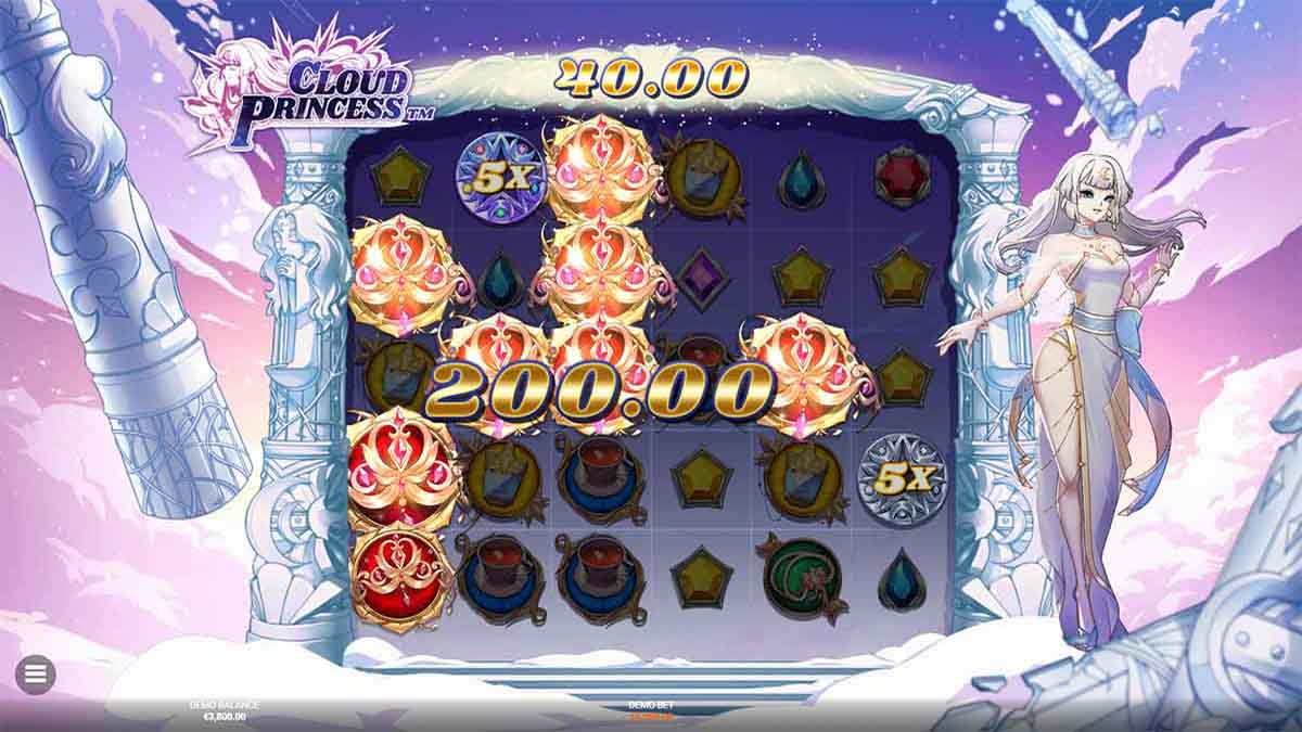 Cloud Princess slot game by Hacksaw Gaming, showing Win of 200.00.jpg