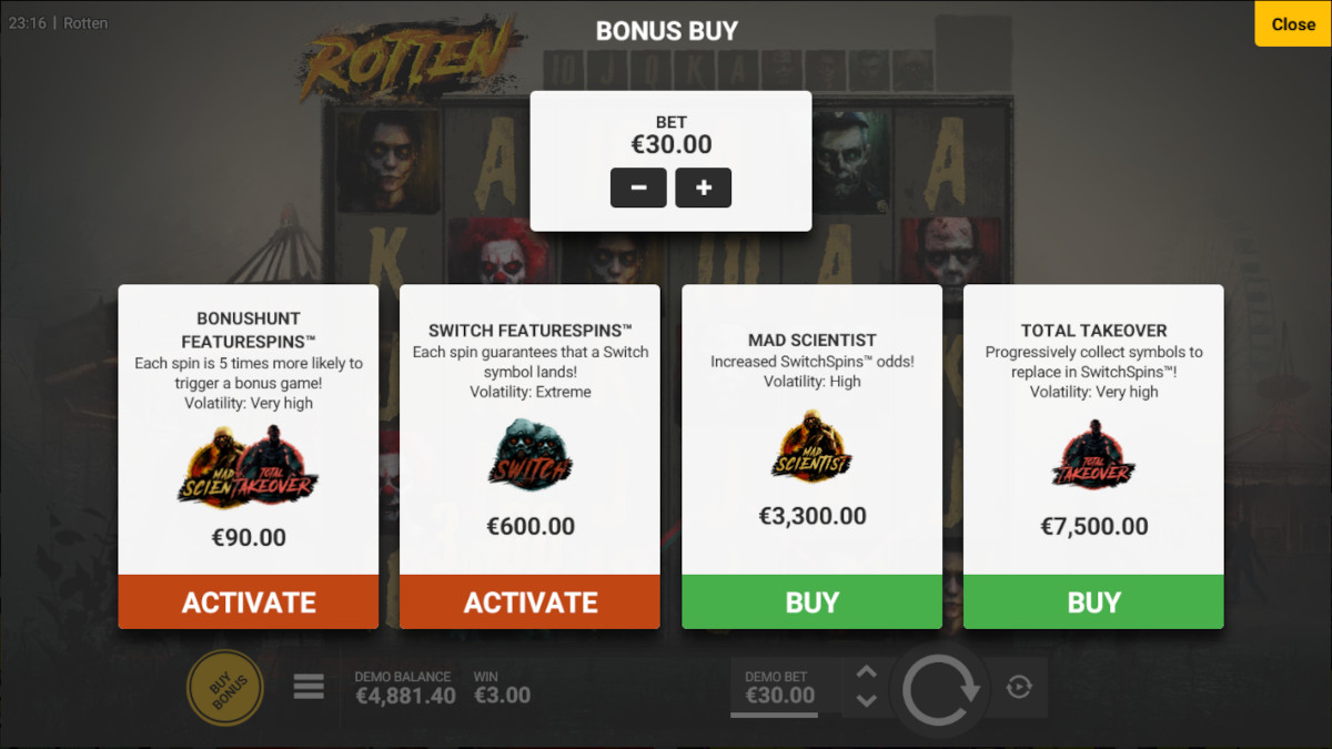 bonus buy options rotten slot