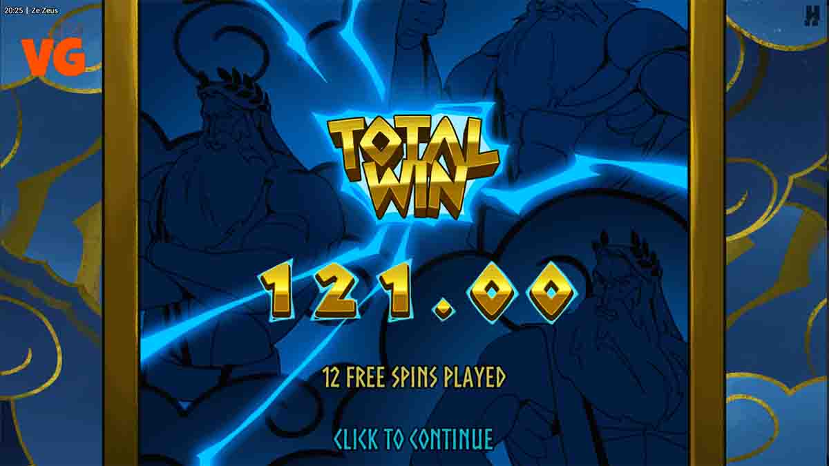 Ze Zeus slot game by Hacksaw Gaming, 121.00 total win