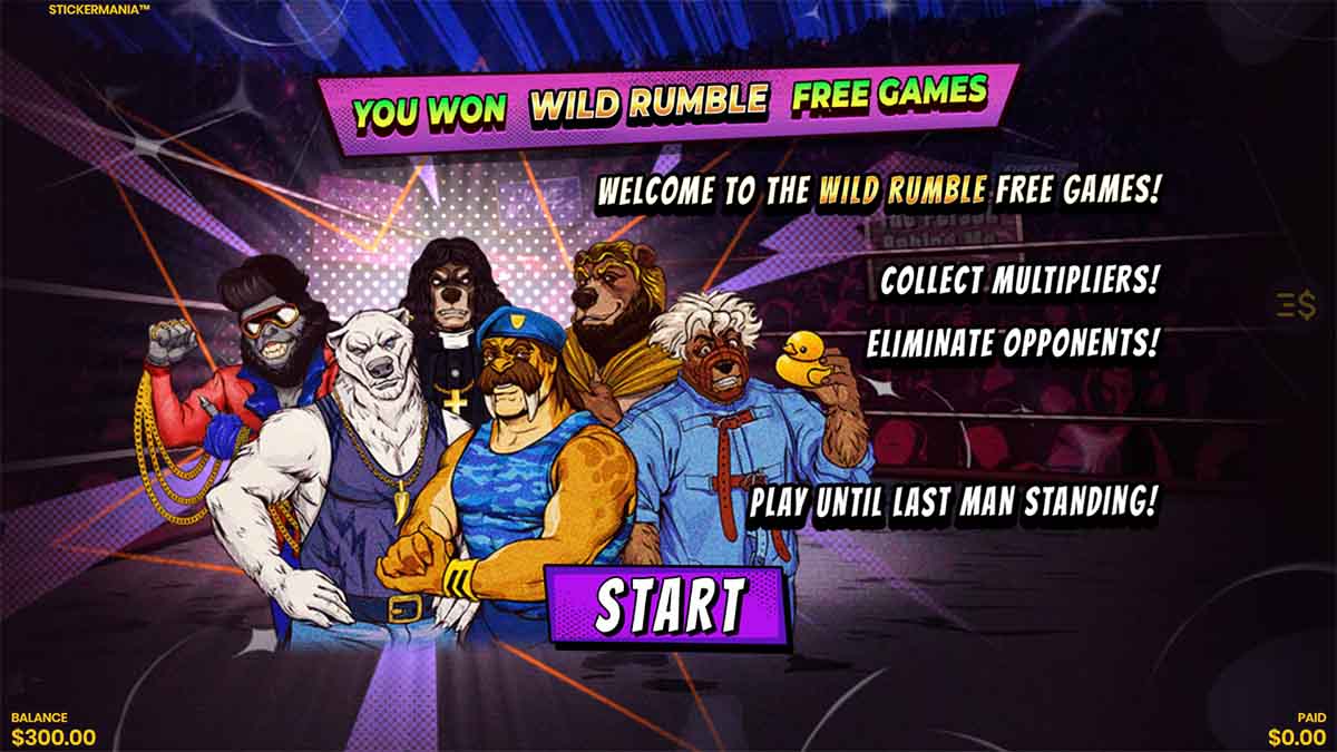 Stickermania slot game by Lucksome, featuring Wild Rumble Free Games