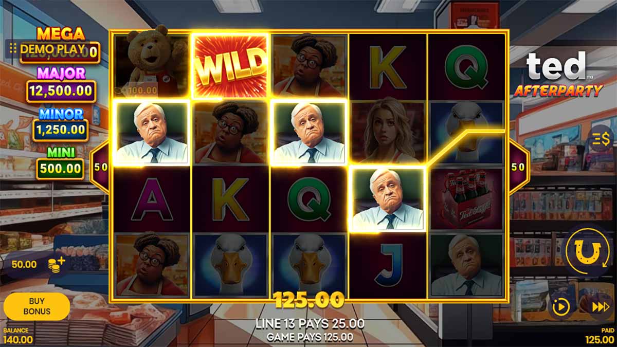 Ted 2 Afterparty slot game by Lucksosme, showing Win of 125.00