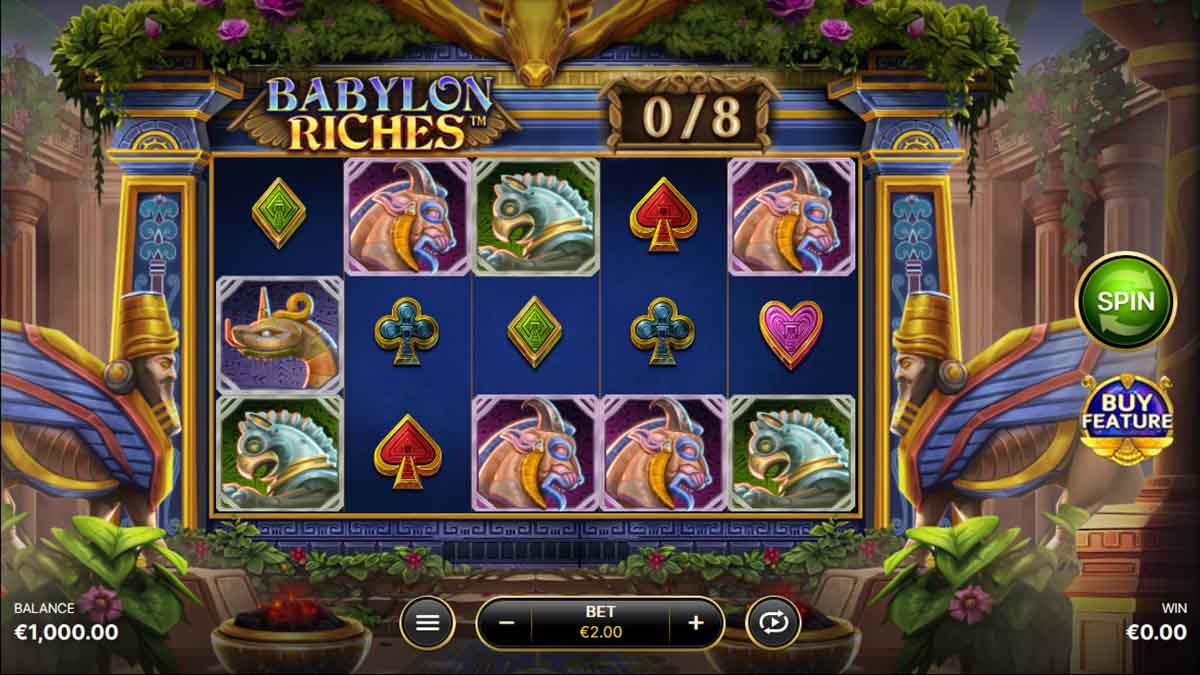 Babylon Riches slot game by Netent, base game view