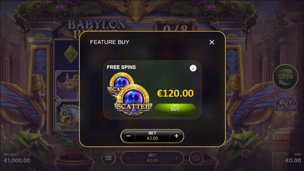 Babylon Riches slot game by Netent, feature buy