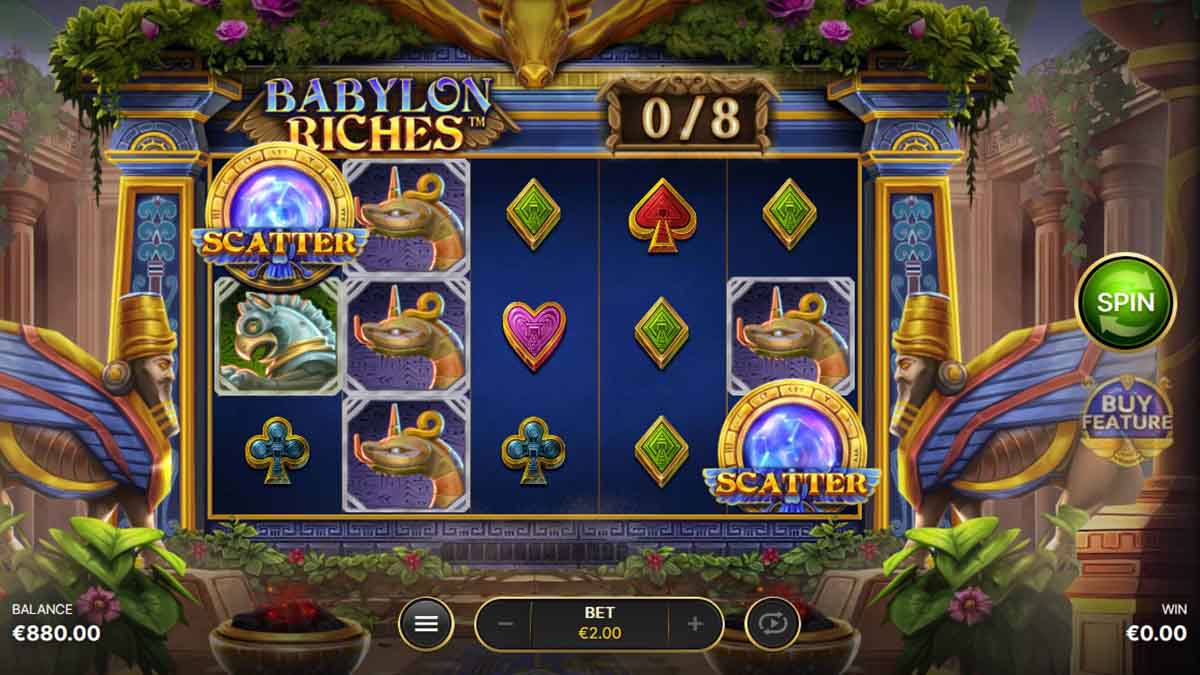 Babylon Riches slot game by Netent, free spins scatter