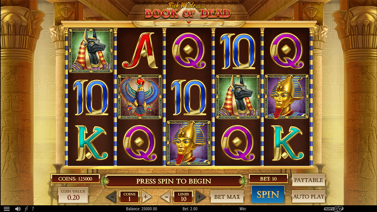 Book of Dead slot game by Netent, base game view