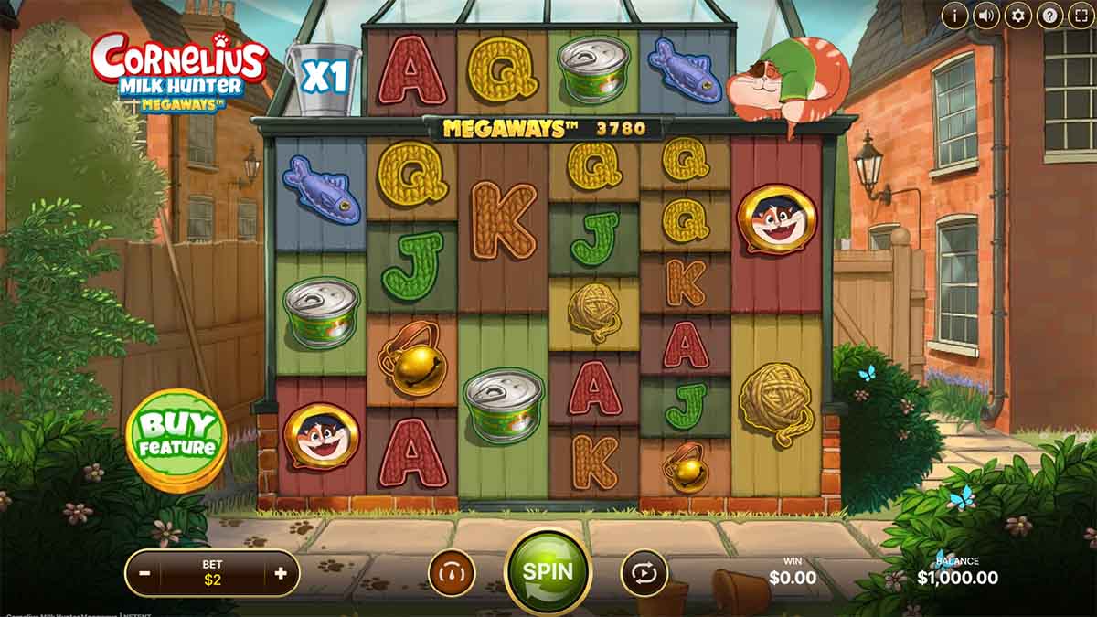 Cornelius Milk Hunter Megaways slot game by NetEnt, Base Game view