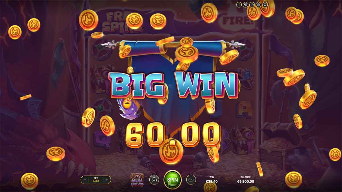 Dragons Playground slot game by NetEnt, showing Big Win of 60.00