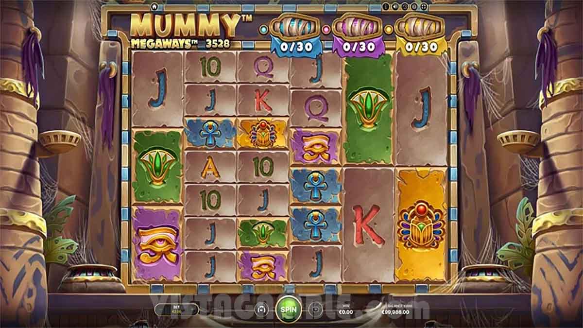 Mummy Megaways slot game by NetEnt, Base Game view