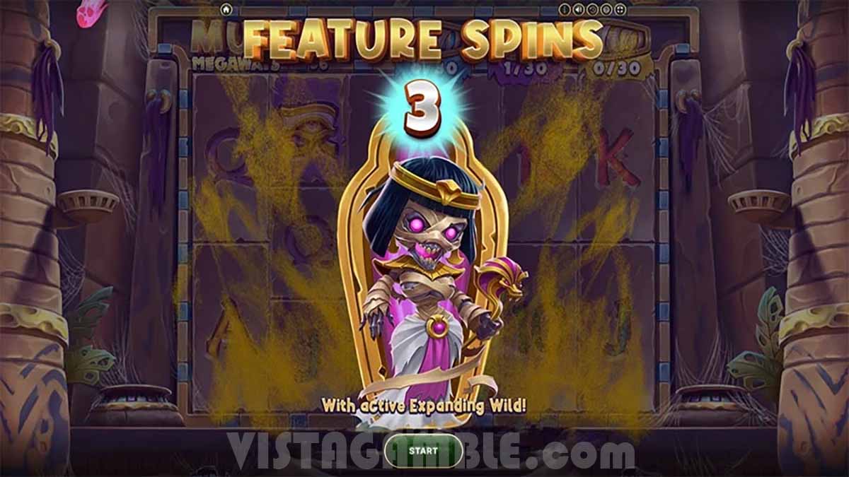 Mummy Megaways slot game by NetEnt, featuring 3 Feature Spins