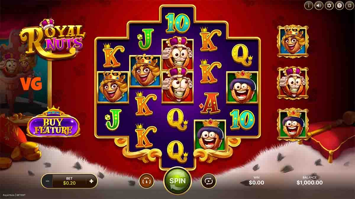 Royal Nuts slot game by Netent, base game view