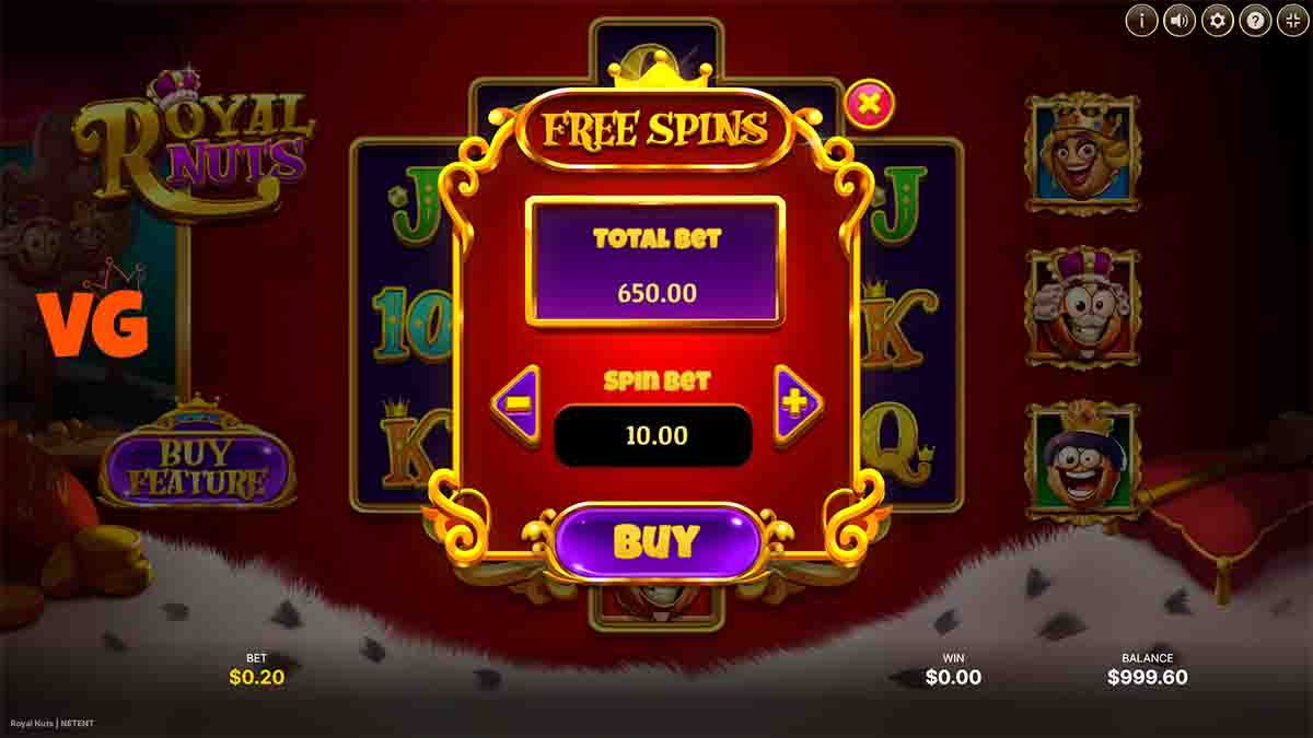 Royal Nuts slot game by Netent, buy free spins