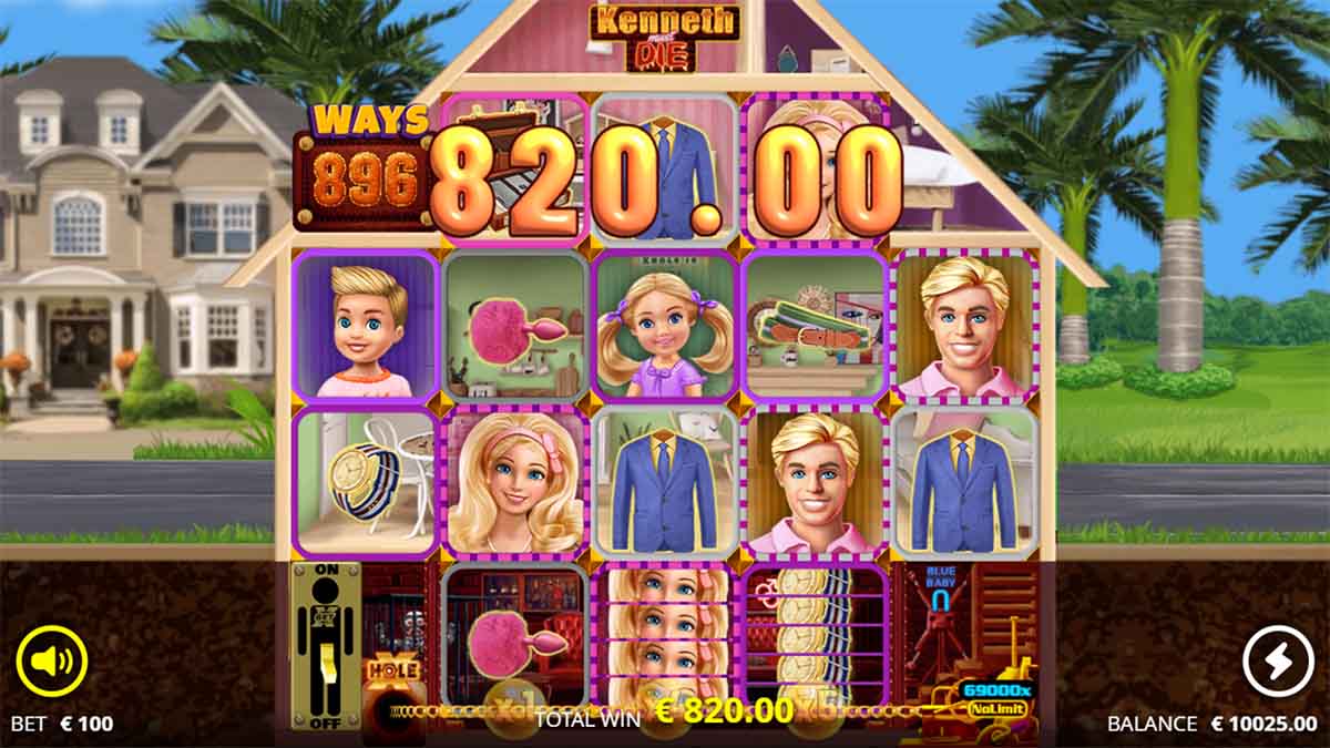 Kenneth Must Die slot game by Nolimit City, showing Win of 820.00