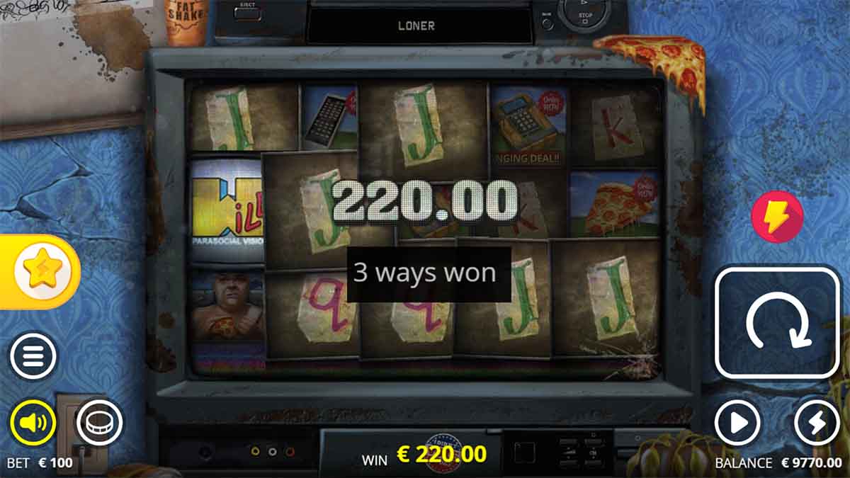 Loner slot game by Nolimit City, showing Win of 220.00