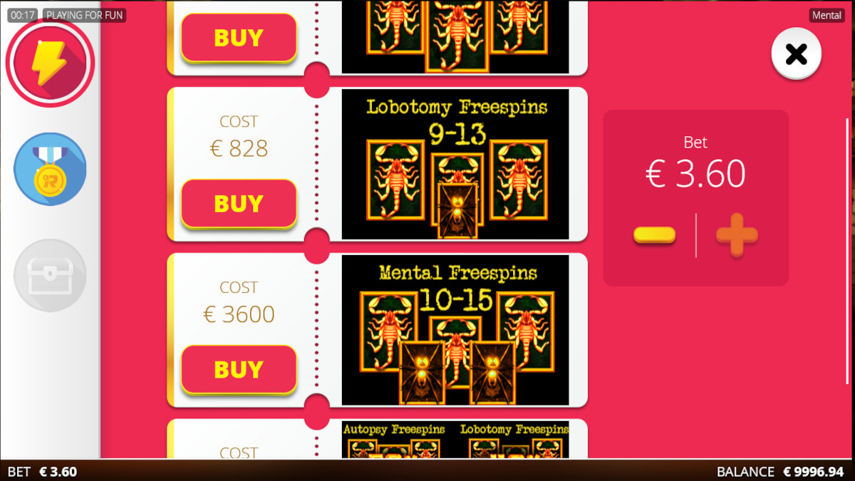 Mental slot game by Nolimit City, bonus buy feature