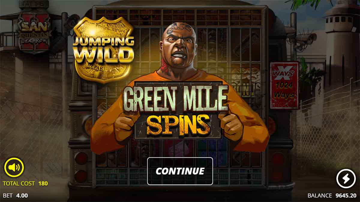 San Quentin 2 Death Row slot game by Nolimit City, featuring Green Mile Spins