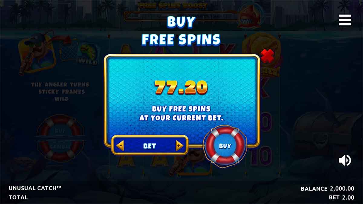 Unusual Catch Win slot game by Northern Lights Gaming, featuring Buy Free Spins