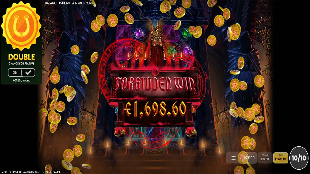 5 Rings of Darkness slot game by Octoplay, Forbidden Win €1,698