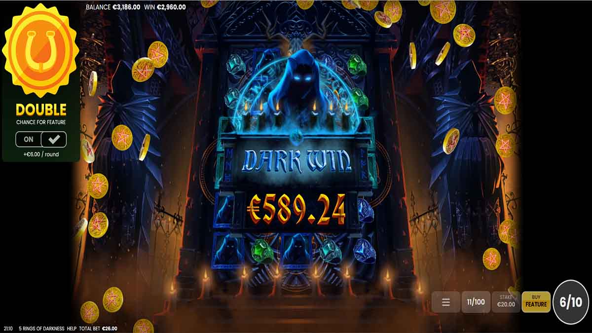 5 Rings of Darkness slot game by Octoplay, Dark Win €589 