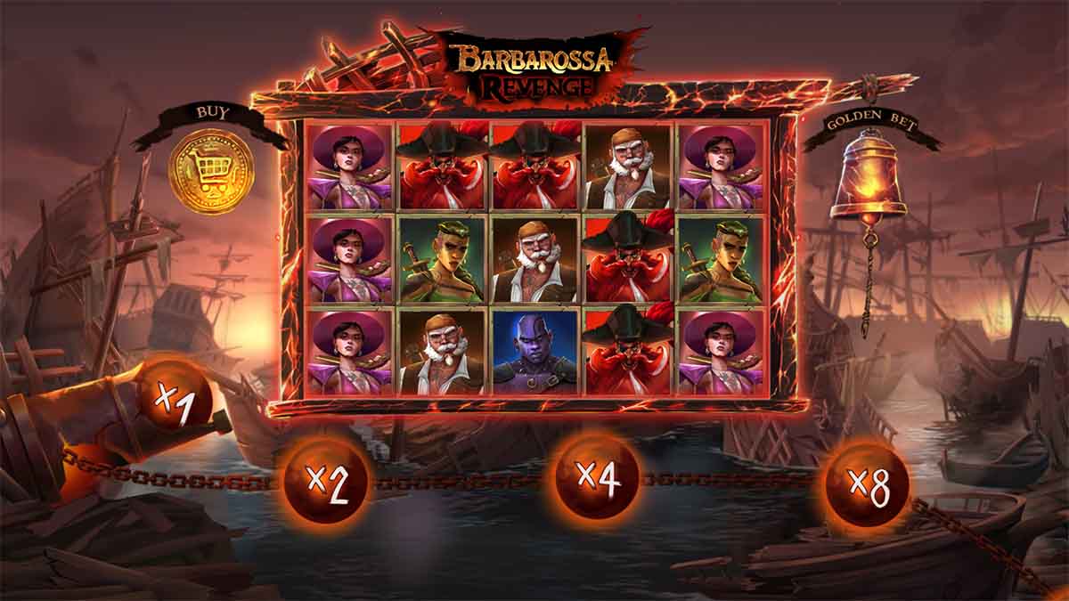 Barbarossa Revenge DoubleMax slot game by Peter & Sons, Base Game view