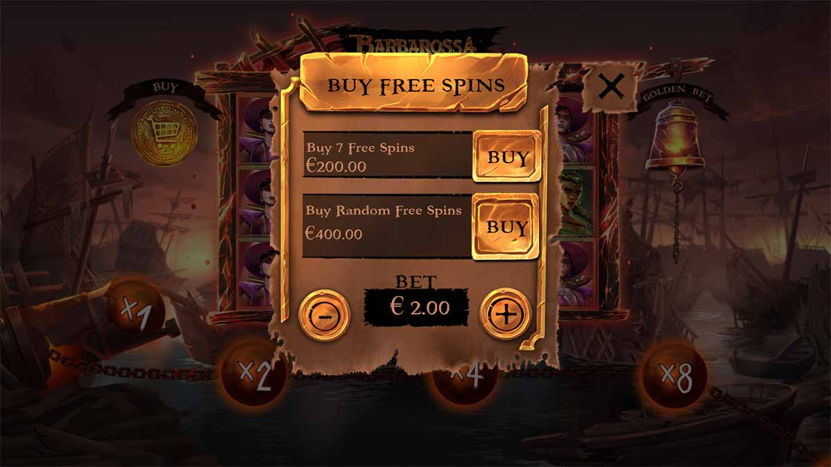 Barbarossa Revenge DoubleMax slot game by Peter & Sons, featuring Buy Free Spins