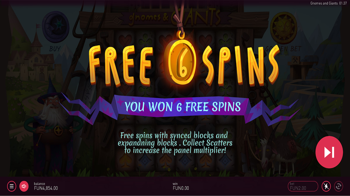 Gnomes and Gians slot by Peter and Sons, 6 free spins